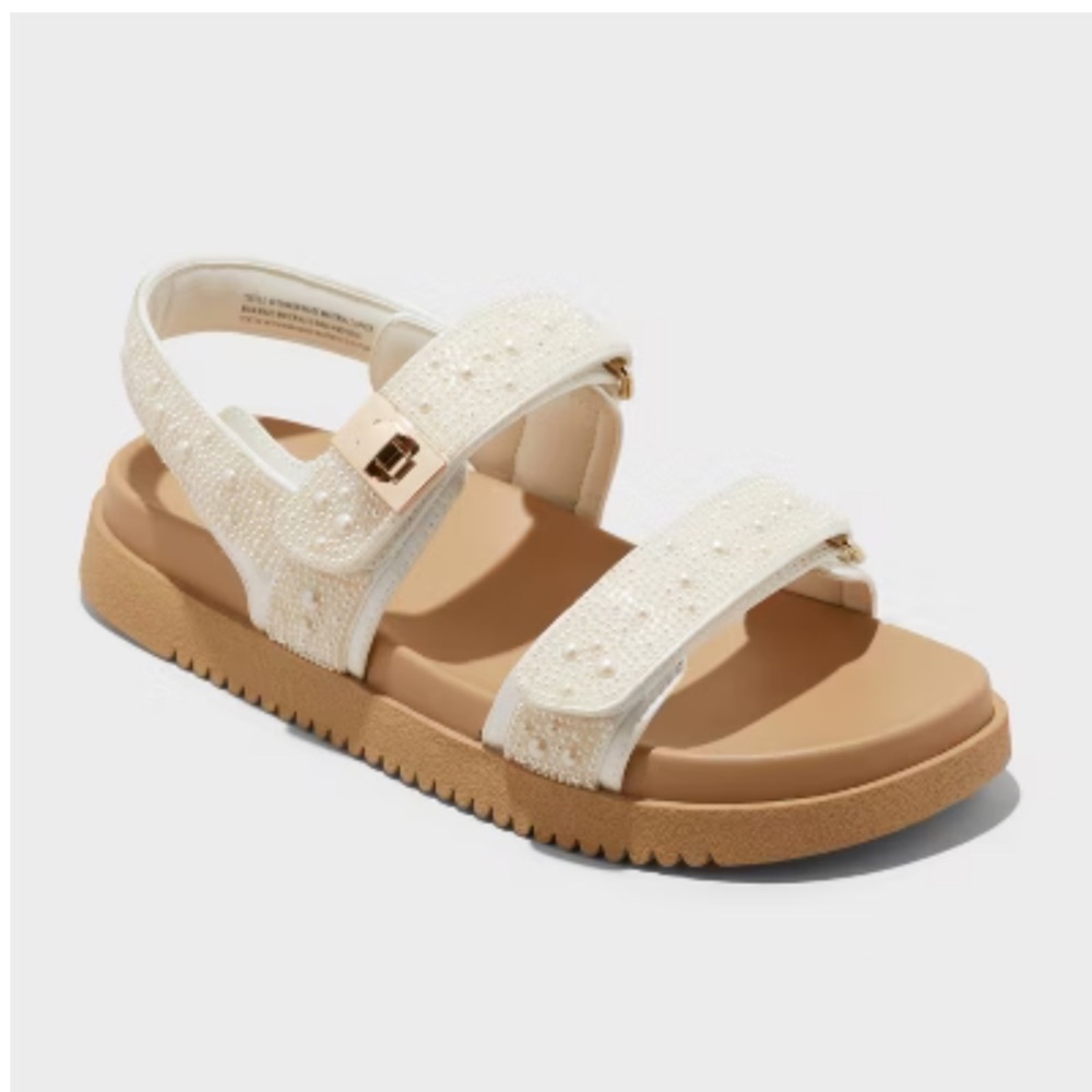 A NEW DAY Women's Jonie Ivory studded Footbed Sandals Hook and Loop closure-9